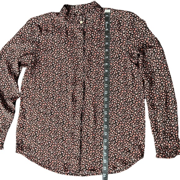 Loft Blouse Button Up Floral Print Women’s Petite XS Ruffle Hem Stand Up Collar - Picture 13 of 14